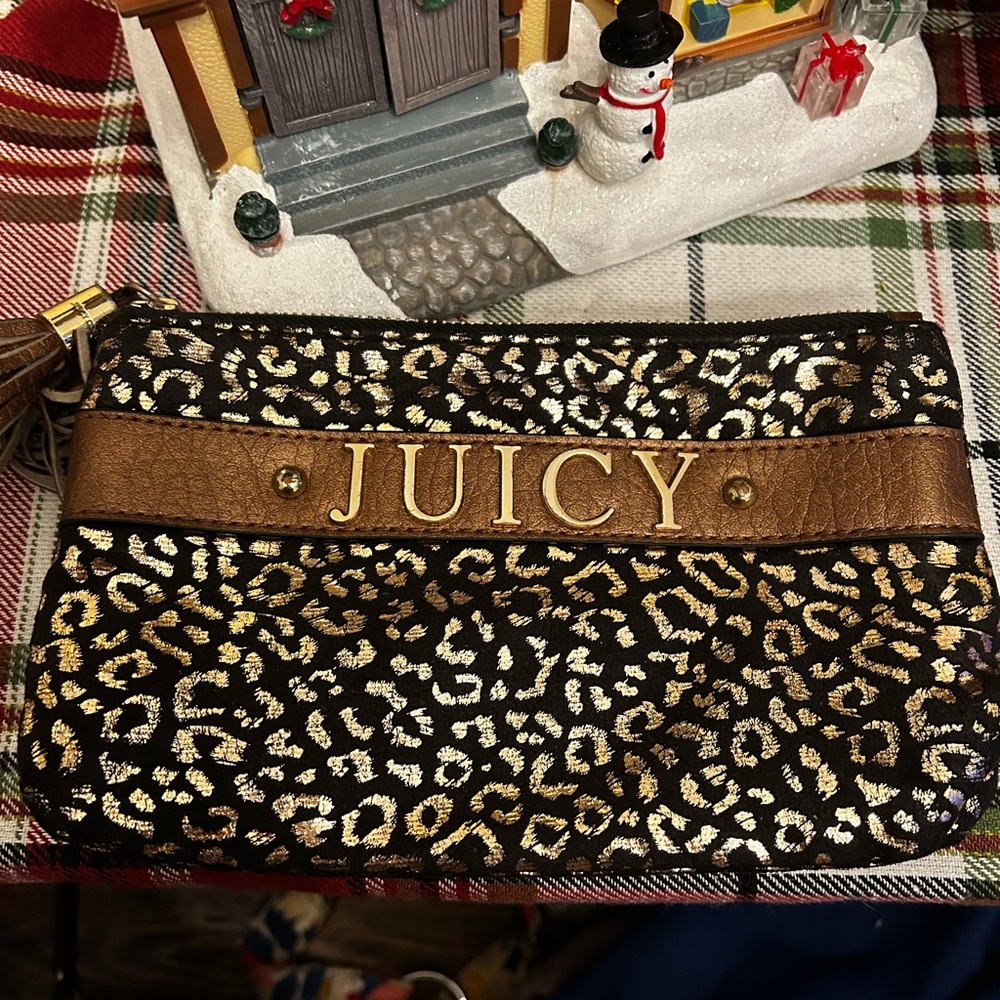 Juicy Couture Black and Gold Leopard Wristlet